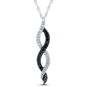 black & white diamond twisting 10K White Gold pendant with 1/8CT of diamonds