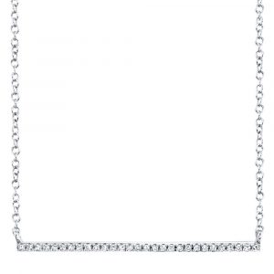 14K White Gold bar necklace covered in 1/8CTTW of diamonds