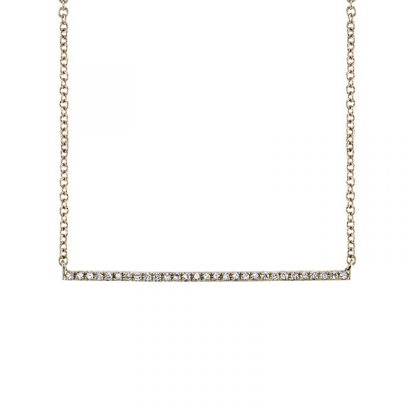 14K Yellow Gold bar necklace covered in .08CTTW of diamonds