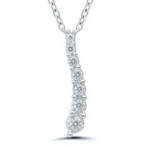 Sterling Silver and diamond pendant flows downward in a free-form pattern