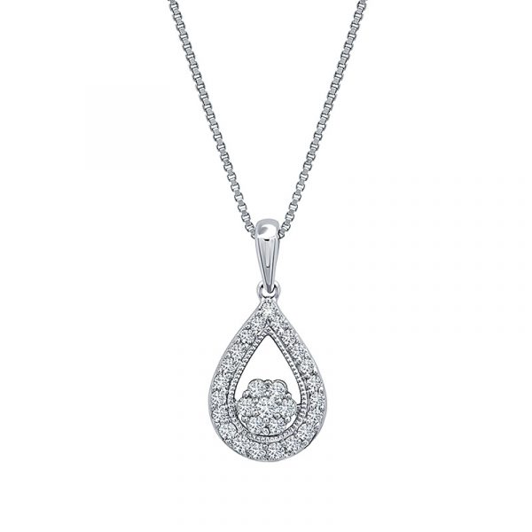 Teardrop and flower cluster diamond necklace