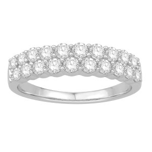 14K White Gold Double Diamond Row Band